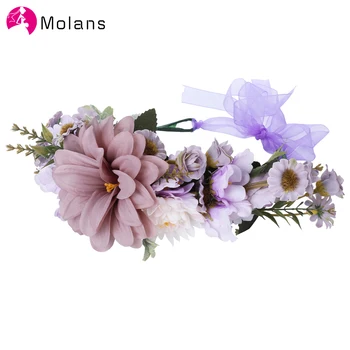 Molans 2020 жени плътен цвете Короната изкуствен бяло цвете сплетен венец Лента, обръч за сватбени аксесоари за коса за коса