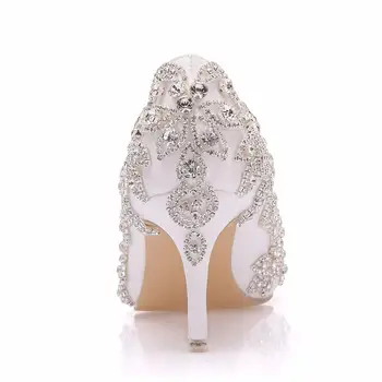 Crystal Queen Дамски обувки на високи токчета сватба тънък 7 см токчета бял диамант лъскава вечерна рокля на булката обувки Crystal помпи