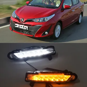 1 чифт DLR LED Car Daytime Running Light Daytime driving yellow turn противотуманная фар за Toyota Yaris 2017 2018 2019