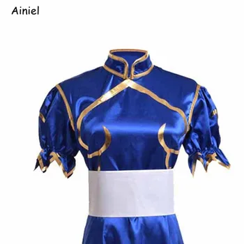 Игри Chun Li Cosplay Costume Sutorito Faita Blue Секси Рокля Dress Belt Headgear Halloween Party Дрехи Dress Women Girls