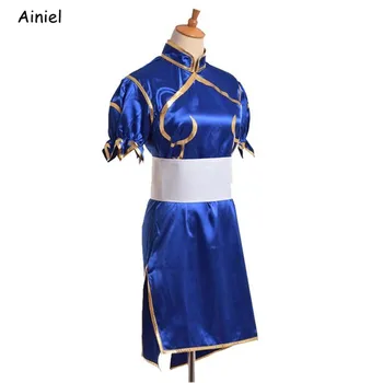 Игри Chun Li Cosplay Costume Sutorito Faita Blue Секси Рокля Dress Belt Headgear Halloween Party Дрехи Dress Women Girls