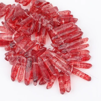 Около 56 бр./strand,топ просверленный розово-червен цвят, естествен кварцов кристал Stick Point свободни мъниста висулка колие YYX-CT-118AMBG