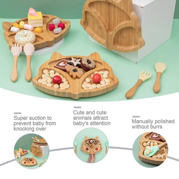 Дървени купички за бебешка храна и посуда за хранене на бебето и хранене на набор от fox children детски прибори С чиния детско хранене