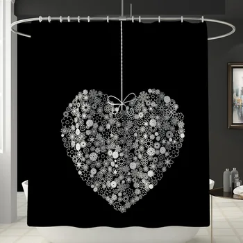 3D Черна Любов печат душ завеса водоустойчив полиестер баня завеси, комплекти с капак за тоалетна мат нескользящий килим домашен интериор