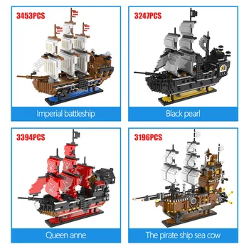 LOZ Mini blocks Caribbean Pirate Sailing Black Pearl Ship Boat Queen Annes 3D модел САМ Building Diamond Blocks тухли детски играчки