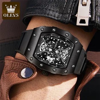 Вредни за здравето дизайн мъжки часовник Кварцов механизъм водоустойчив от неръждаема стомана механичен кухи 3D циферблат луксозни метални тел фигура души часовници OLEVS