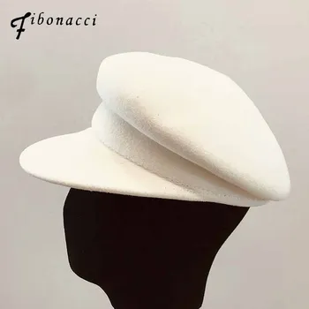 Фибоначи бял филц високо качество на вълна, филц мода жените шапка военна fedora
