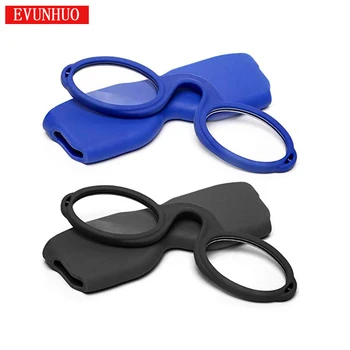 EVUNHUO Pince Nez стил безрукие очила за четене през цялата носа си почива малък преносим читателите за мъже и жени с футляром