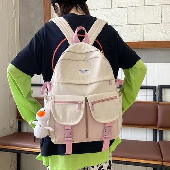 HOCODO Fashion Contrast Women Backpack Waterproof Nylon Backpack Panelled Multi-Pocket School Bag For Млади Момичета чанта през рамо
