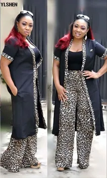 4XL комплект от 3 части на Африка облекло за жени, леопардовый принт еластичен Базен дълга рокля панталони плюс размера на мама дашики известен костюм Дама
