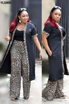 4XL комплект от 3 части на Африка облекло за жени, леопардовый принт еластичен Базен дълга рокля панталони плюс размера на мама дашики известен костюм Дама