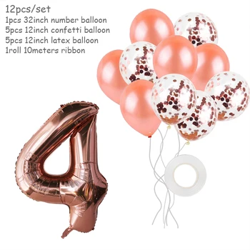 12шт розово злато конфети балон 40 инча номер честит рожден Ден 1 2 3 4 5 6 7 8 9 фолио балони на рожден ден украса на деца топката
