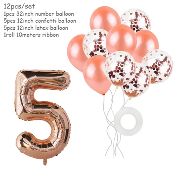 12шт розово злато конфети балон 40 инча номер честит рожден Ден 1 2 3 4 5 6 7 8 9 фолио балони на рожден ден украса на деца топката