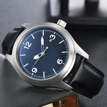 Нов Parnis 44 мм автоматични мъжки ръчен часовник механизъм Miyota 8215 авто дата матиран черен циферблат калъф кожена каишка мъжки часовник