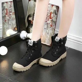 Мода всички черни Дамски Ежедневни парусиновая обувки на равна подметка girlTenis high top открит нескользящие маратонки обувки военни обувки 78i9