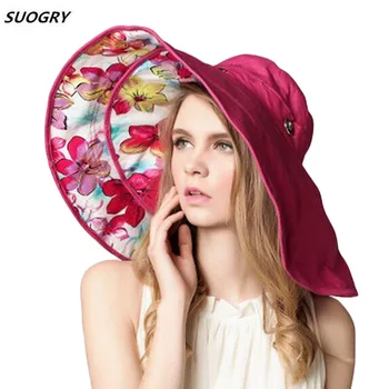 SUOGRY Top Quality Lady Sun Hat Summer Sun Cap Women Folded Wide Brim Dot Printing Cap Big Brim Шапка