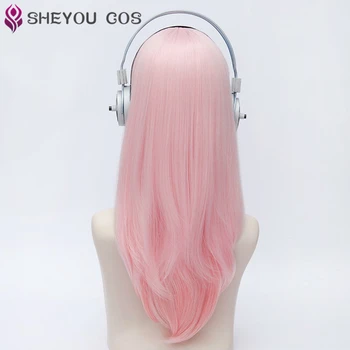 Супер Sonico Supersonico 60 см дължина розово Ombre коса, устойчиви на топлина cosplay костюм, перука + играчка слушалки за слушалки Prop
