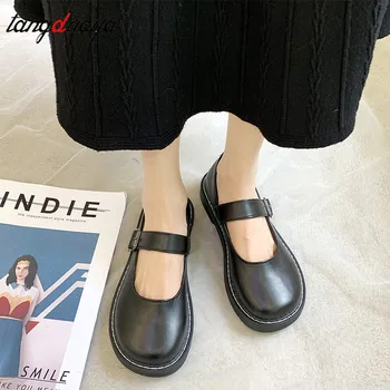 Лолита обувки Дамски Мери Джейн обувки обтегач Лолита обувки черна платформа, върху плоска ретро Ежедневни обувки момичета zapatos mujer 2020