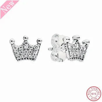 2018 Пролетната колекция 925 сребро Чародейките crown обеци розово за жени трептяща прозрачна CZ Royal touch FLE118