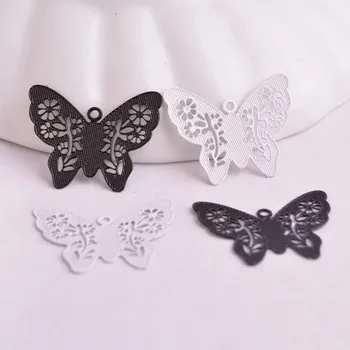 100 бр./лот AA1144 black white filigrane Сладко Butterfly Charm филигран окачване Eearring висулка Fermoirs Pour Fabrication Bijoux