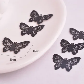 100 бр./лот AA1144 black white filigrane Сладко Butterfly Charm филигран окачване Eearring висулка Fermoirs Pour Fabrication Bijoux