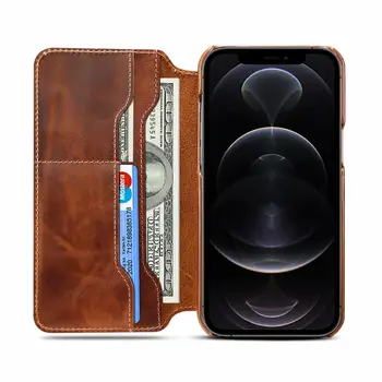 Естествена кожа сгъваем флип портфейла Case слотове за карти за защитен калъф за iPhone 12 Pro max, iPhone 12/12 Pro, iPhone 12 mini