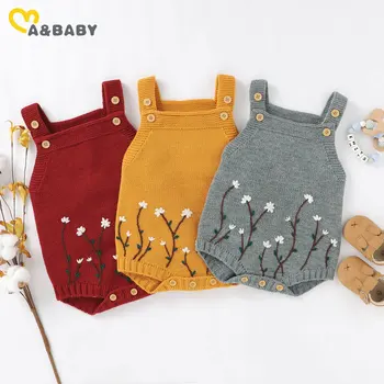 Ma & Baby 0-18 м вязаный новородено бебе новородените момичета плъзгачи ръкави гащеризон цветна бродерия есен зима топло работно облекло