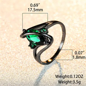 Луксозен женски зелен Кристал Камък пръстен реколта 14KT черното злато-годежни пръстени за жени, класически лист Циркон сватба фин пръстен