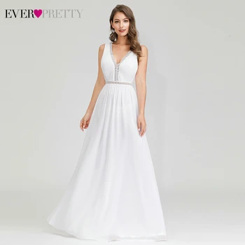 Секси Hollow Out Wedding Dresses Ever Pretty EP00899WH A-Line Double V-образно деколте без ръкави Ruched официални сватбени рокли за булката 2020