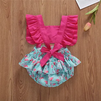 2020 summer toddle baby girls fashion Clothes Outfits hanging shoulder short Fly sleeve bow printed гащеризон set костюми 0-24M