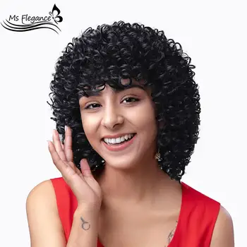 MS FLEGANCE Short Black Water Wave синтетични перука за черни жени cosplay перуки с бретон термостойкая Лолита Daily Party перука