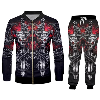 OGKB мъжки комплекти Hot Cool Cross Skull 3D Print блузи и панталони за джогинг комплект висококачествена градинска дрехи модни комплекти големи размери