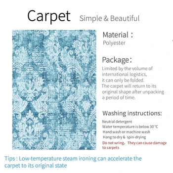 Vintage Euporean Pattern Carpet Blue For Living Room Simple Anti-slipWashable Bedroom Rug Floor Rug For Kitchen, Room Door Mat
