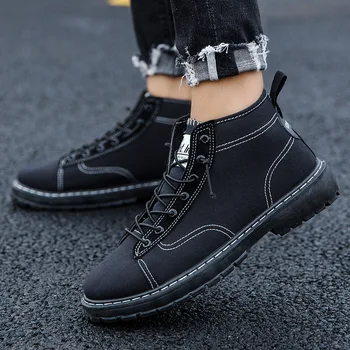 Мъжете Военни Ботуши 2020 Открит Мода Платно Висок Топ Обувки, Мъжки Ежедневни Обувки Ботильоны Черно Челси Ботуши Zapatos De Hombre