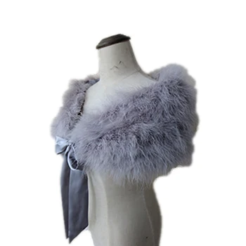 Лилави дамски шал истинска страусиная палто от пера дамски партийна наметало Дама шал за сватба сива