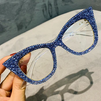 Големи слънчеви очила жени ръчно изработени bling cat eye слънчеви очила за дами реколта прозрачни очила за четене модни нюанси Oculos