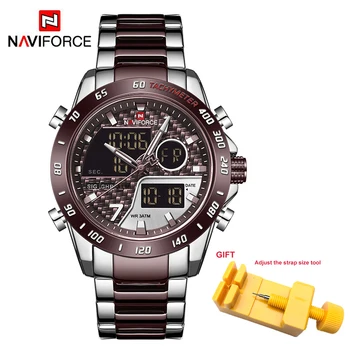 NAVIFORCE луксозни мъжки часовник военни цифрови двойни дисплеи Спортни кварцов ръчен часовник Водоустойчив часовник от неръждаема стомана мъжки часовник