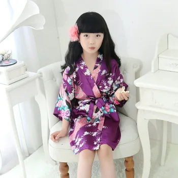 90-140 см деца момичета японското кимоно юката Начало къпане копринен сатен пижами пижама хавлия момичета свободен стил на обличам жилетка