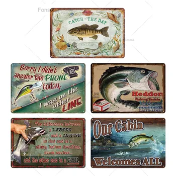 Риболов декор реколта лидице знак ретро метална табела Декор на стените, за да Lake House Cabin Fishing Gift Metal Plate