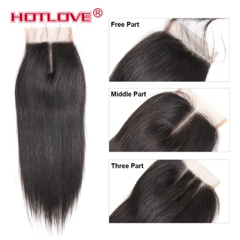 Перу права коса Weave 3 връзки със завързана затварянето на Hotlove Human Hair Weave Пакет Closure and with Пакет Реми Hair