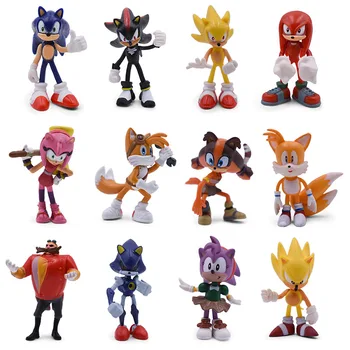 7 компл. звукова карикатура PVC фигура за игра Sonic Shadow Ейми Роуз кокалчетата на опашки са подбрани модел на кукла играчки, подаръци за деца