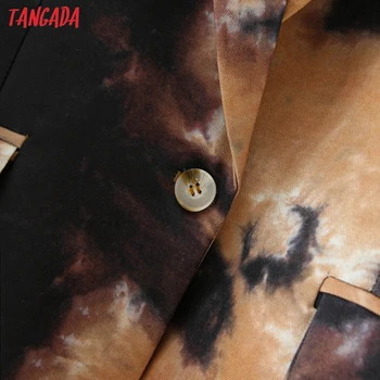 Tangada Women Vintage Print Blazer палто ретро назъбена яка с дълъг ръкав 2020 мода женски свободни шик блузи DA152