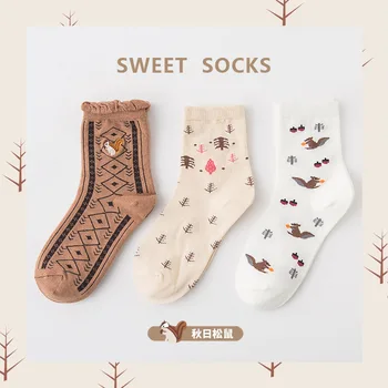3 чифта чорапи есен протеин мек памук дизайн, високо качество на Kawai стил Лолита момиче за Нова година подарък от Дамски чорапи Sett