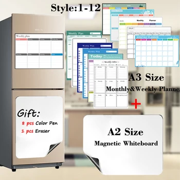 12 стилове на магнитен месечен и седмичен календар размер A3 отговаря на магнитна дъска с размер А2 сухо изтриване хладилник етикети обяви