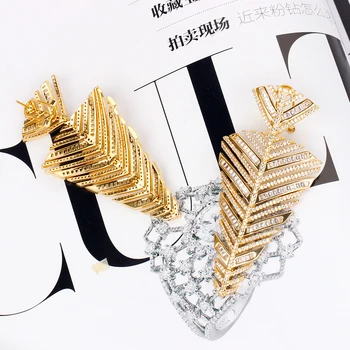 TIRIM Luxury Gold Leaf виси обеци за жени сватба и годеж спад пълен кубичен Zironia Чар, Модни бижута