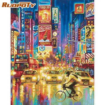 RUOPOTY картина по брой комплекти за възрастни уникален подарък цветни градския нощен пейзаж с блажна боя Diy са формулирани на платно стени и