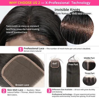 AliPearl Hair снопове от човешки косъм с 4x4 завързана затварянето на бразилски права коса Weave 3 връзки Ali Pearl Hair Extension