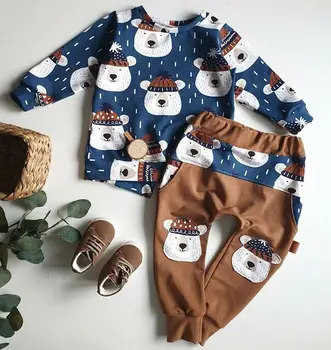 новороденото бебе момче-две парчета комплект с дълъг ръкав мечка топ панталони храните момиче облекло комплекти