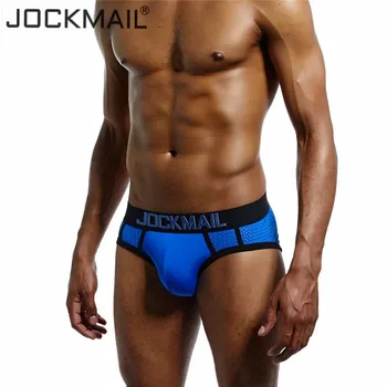 Марка JOCKMAIL Мъжки гащи дишащи меш секси гейовете бельо U изпъкнал дизайн гащи мъжете горещи продажба на Мъжки къси панталони, бельо