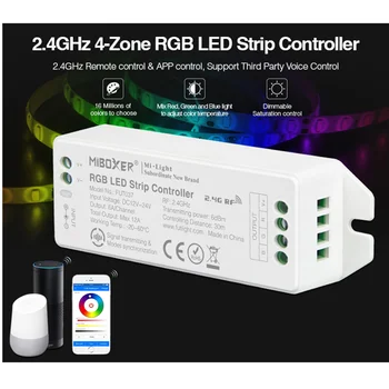 FUT037 (обновен) Miboxer 2.4 GHz 4-Zone Color Temperature RGB LED Strip Controller DC12V~24V dimmable led driver Voice control